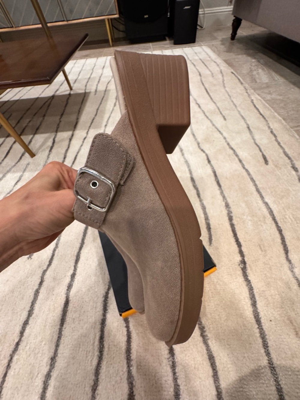 New - Bzees Taupe Suede Buckle open book Mules for Women - Picture 5 of 5